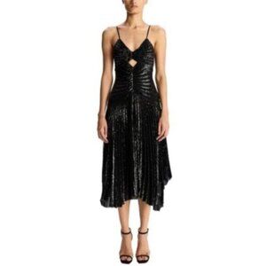 NWT A.L.C Lou Black Sequined Keyhole Midi Cocktail Dress